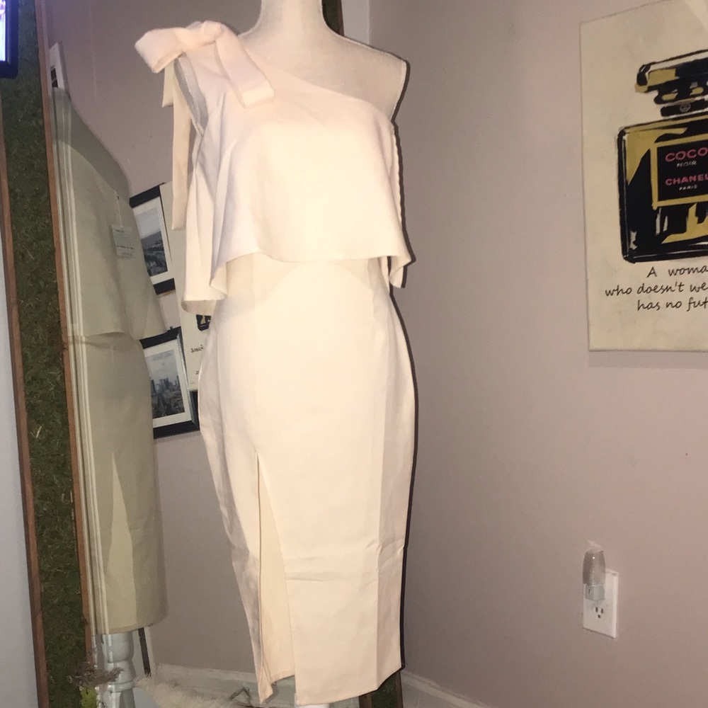 Missguided cream asymmetric dress